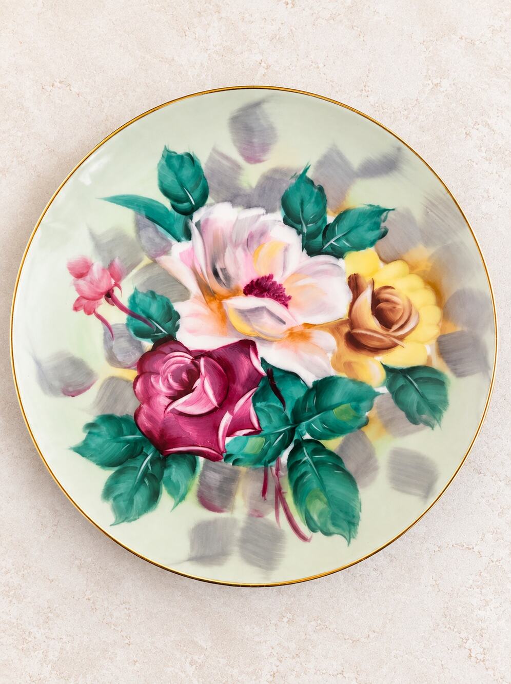 Lefton China Hand Painted Floral Plate 60408 Pink Yellow Rose 8" Japan Vintage
